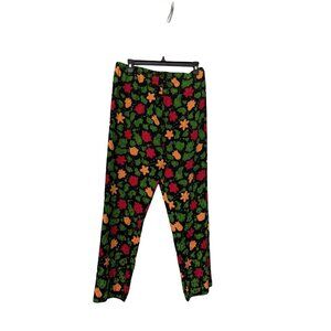 Women's 100% Silk Floral Pull On Pants Size SP Petite Black Red Green